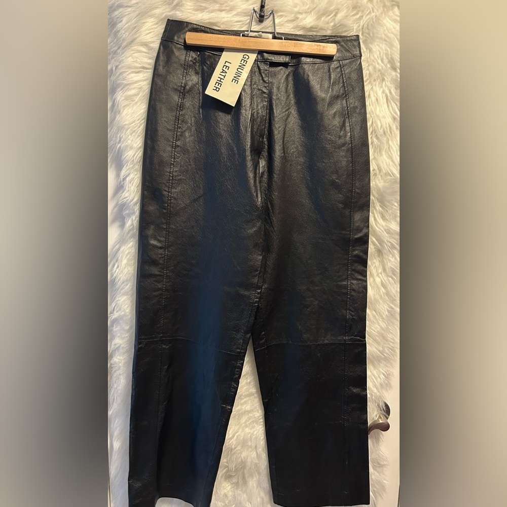 Women's Black Wide Barrel Leg Vintage Leather Pants NWT